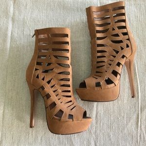 Tan caged in platform heels! Total showstoppers!